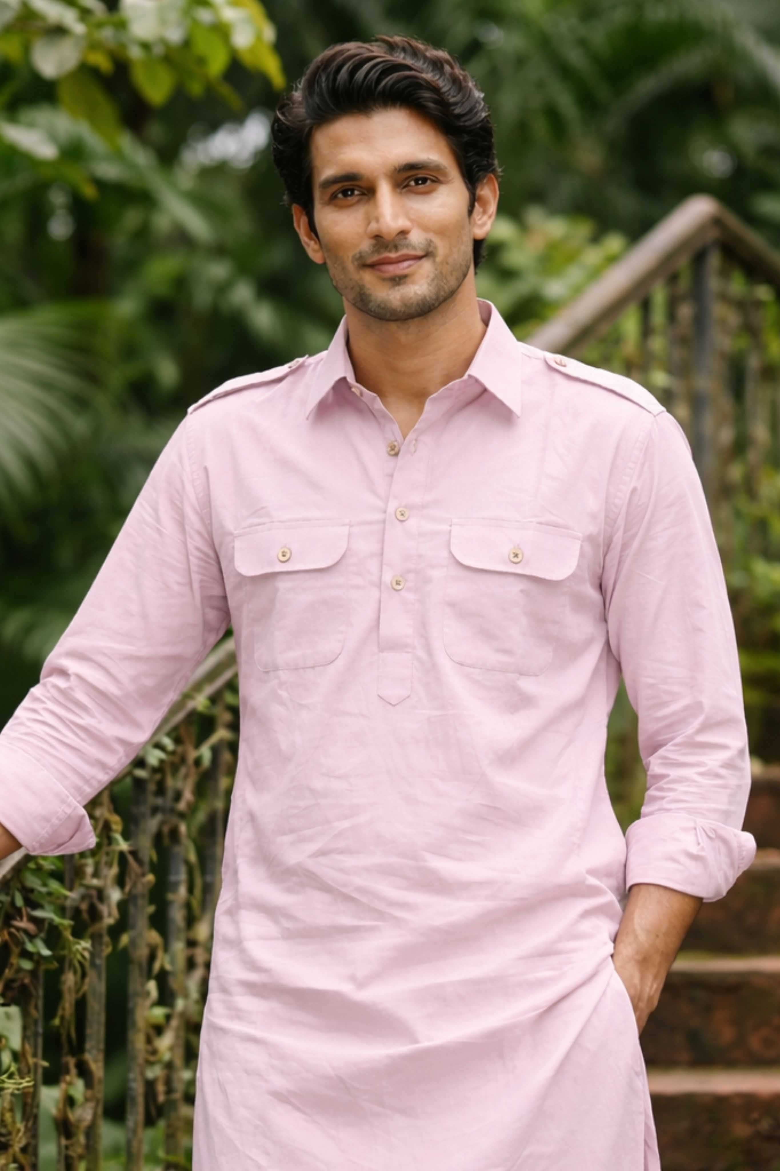 The Soft Pink Oxford Pathani Kurta