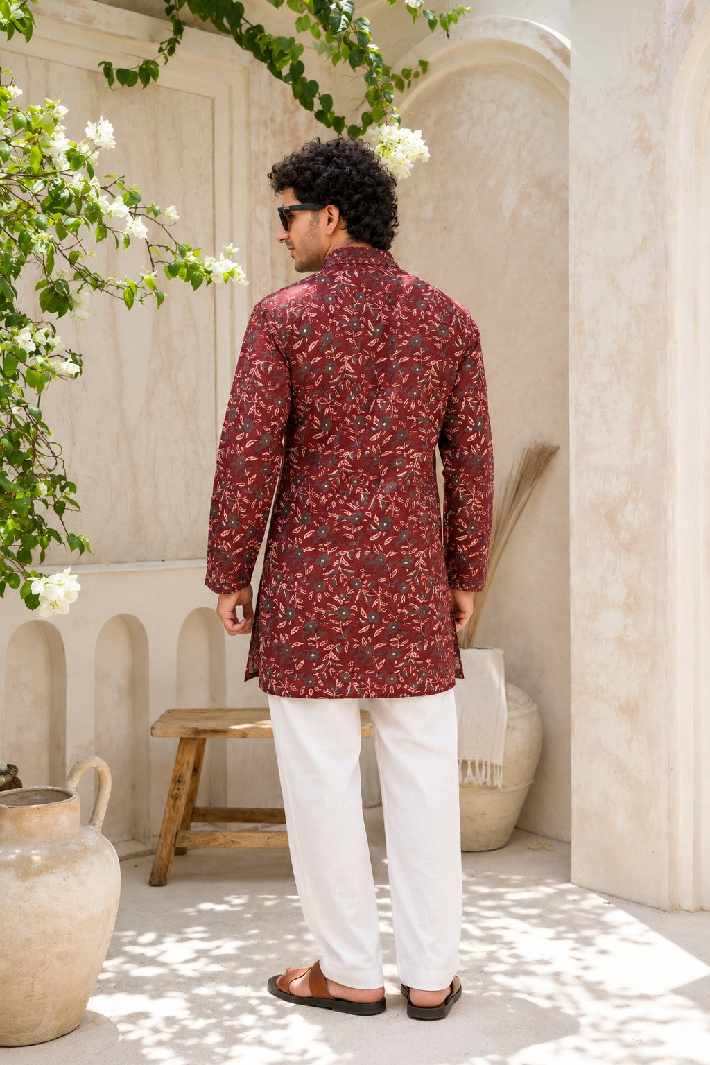 The Crimson Maroon Mid Thigh Kurta With Floral Print