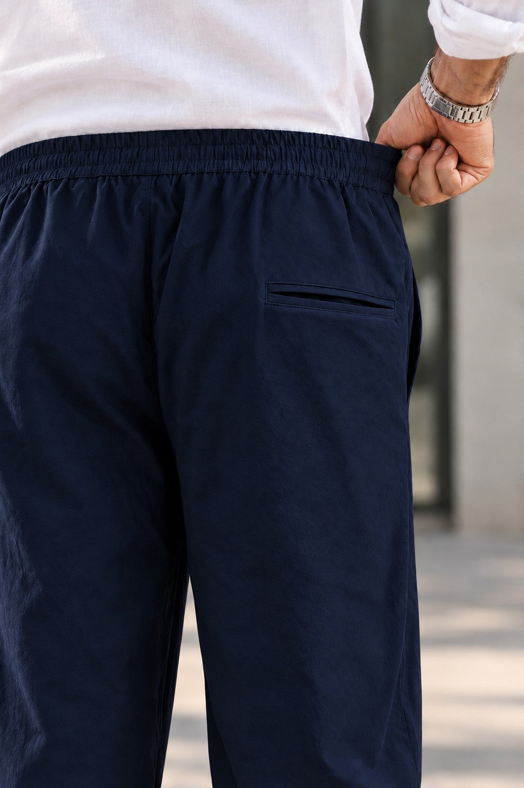 Navy Blue Drawstring Casual Pants
