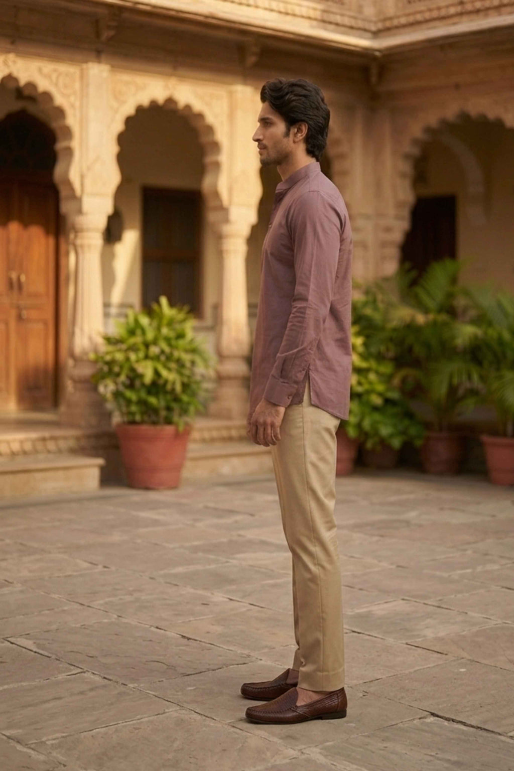 The Light Purple Cotton Short Kurta With Buttoned Cuffs