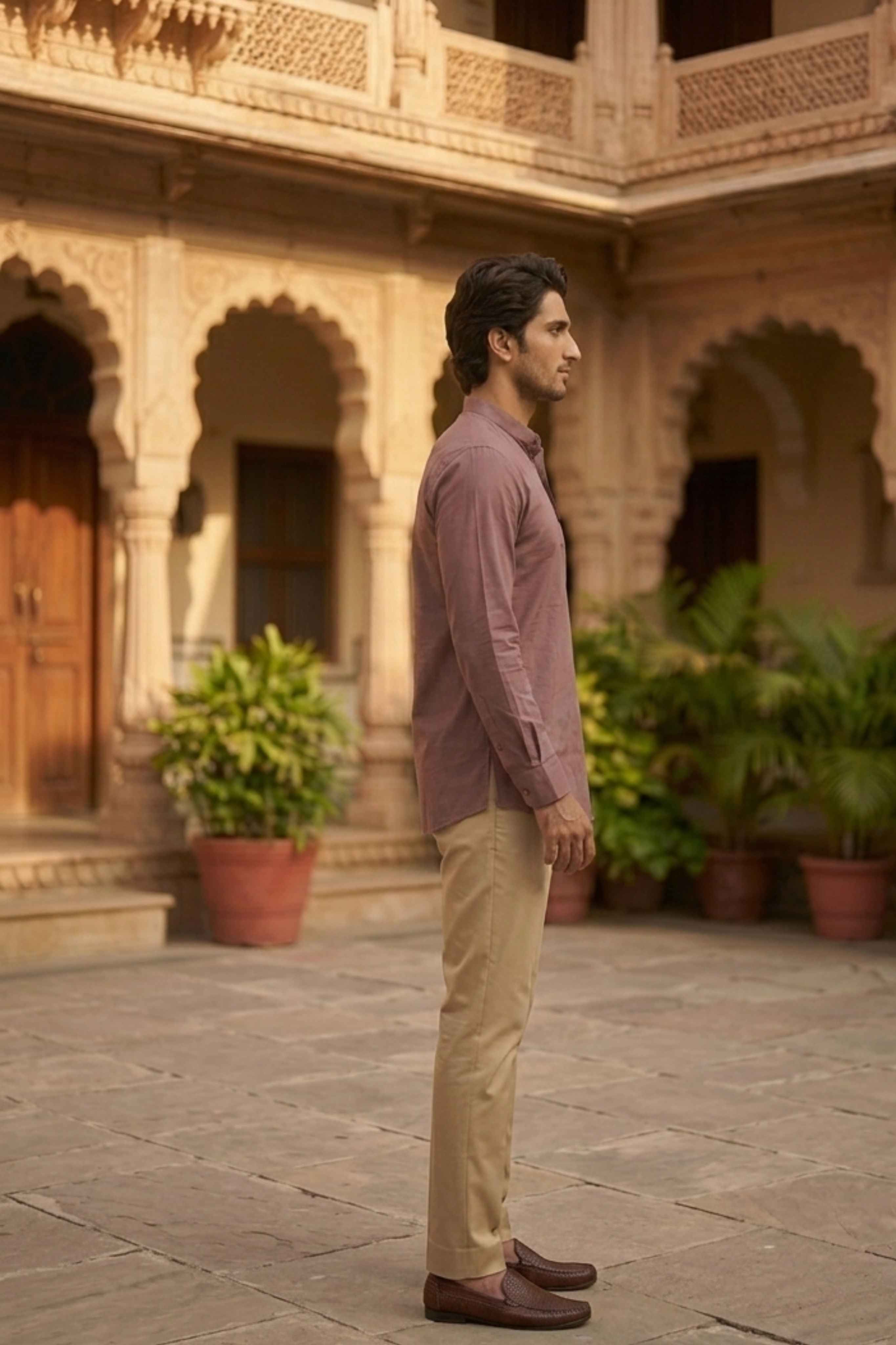 The Light Purple Cotton Short Kurta With Buttoned Cuffs