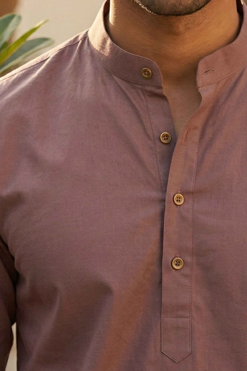 The Light Purple Cotton Short Kurta With Buttoned Cuffs