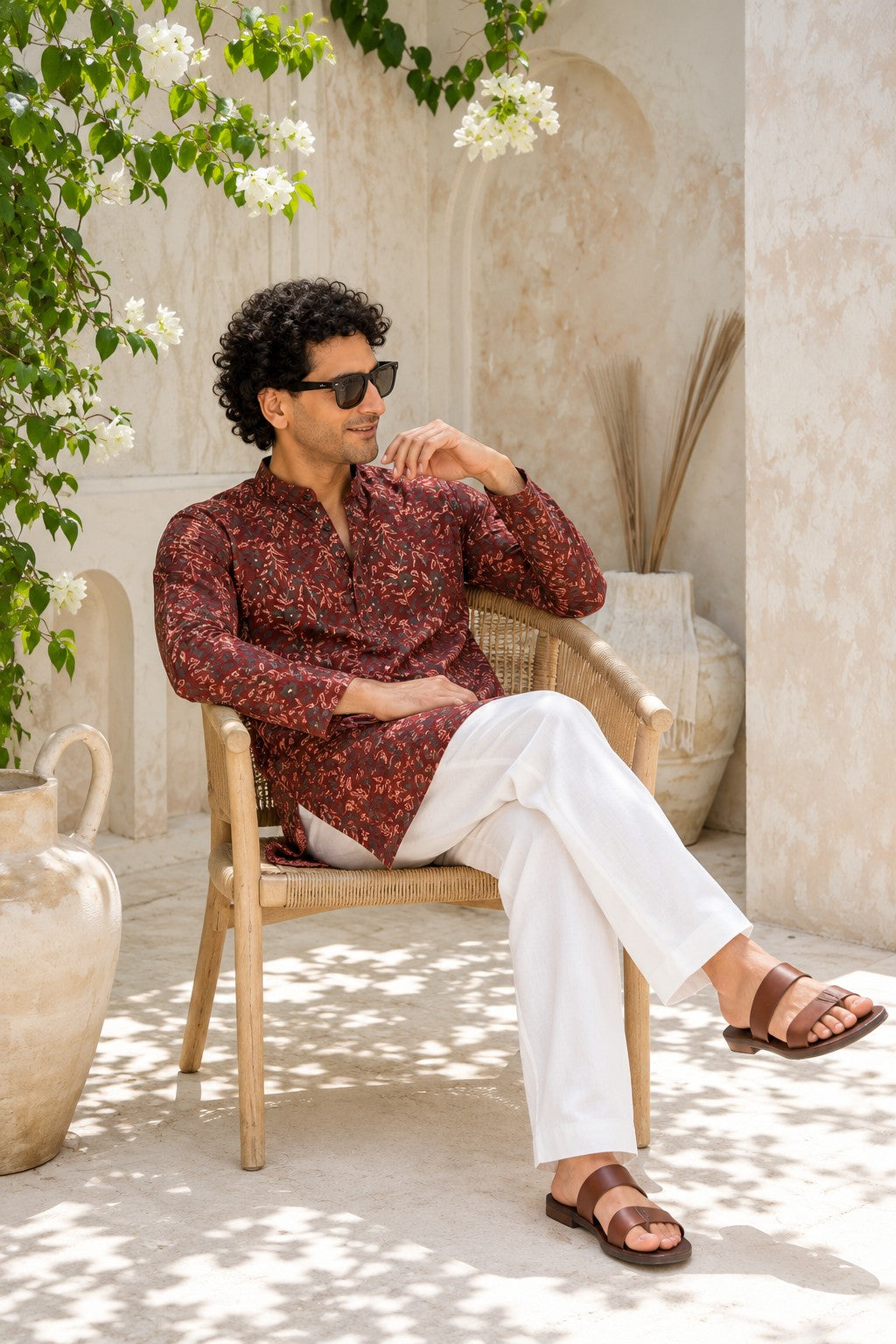 The Crimson Maroon Mid Thigh Kurta With Floral Print