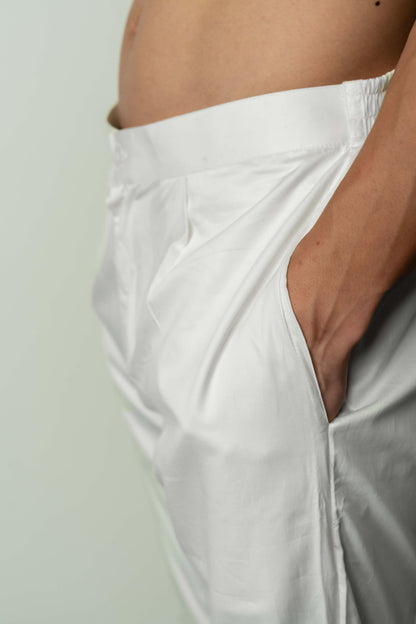 The White Color Pant Style Pajama for Men With Partially Elasticated Waist