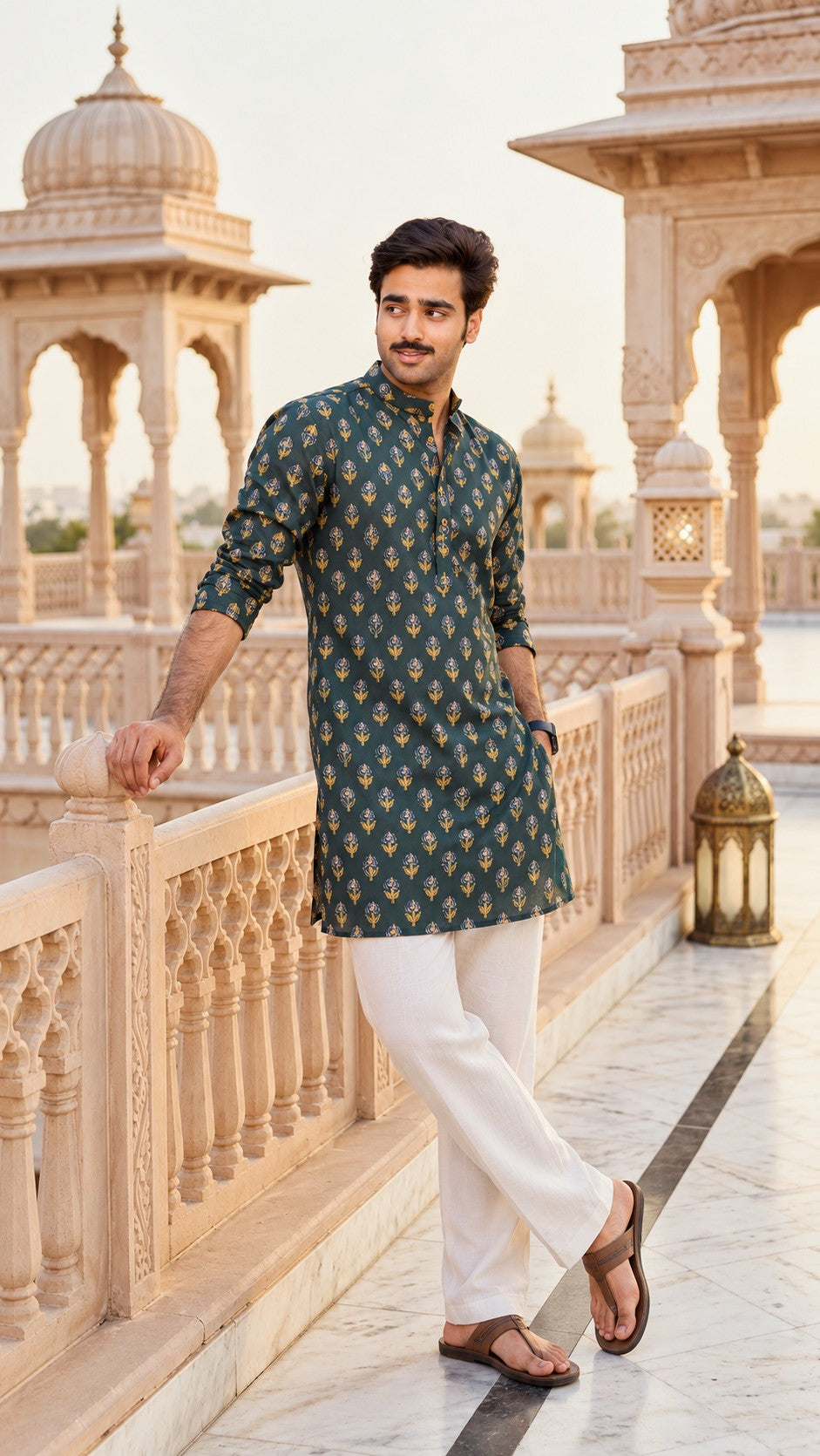 The Deep Green Garden Buti Print Mid Thigh Kurta