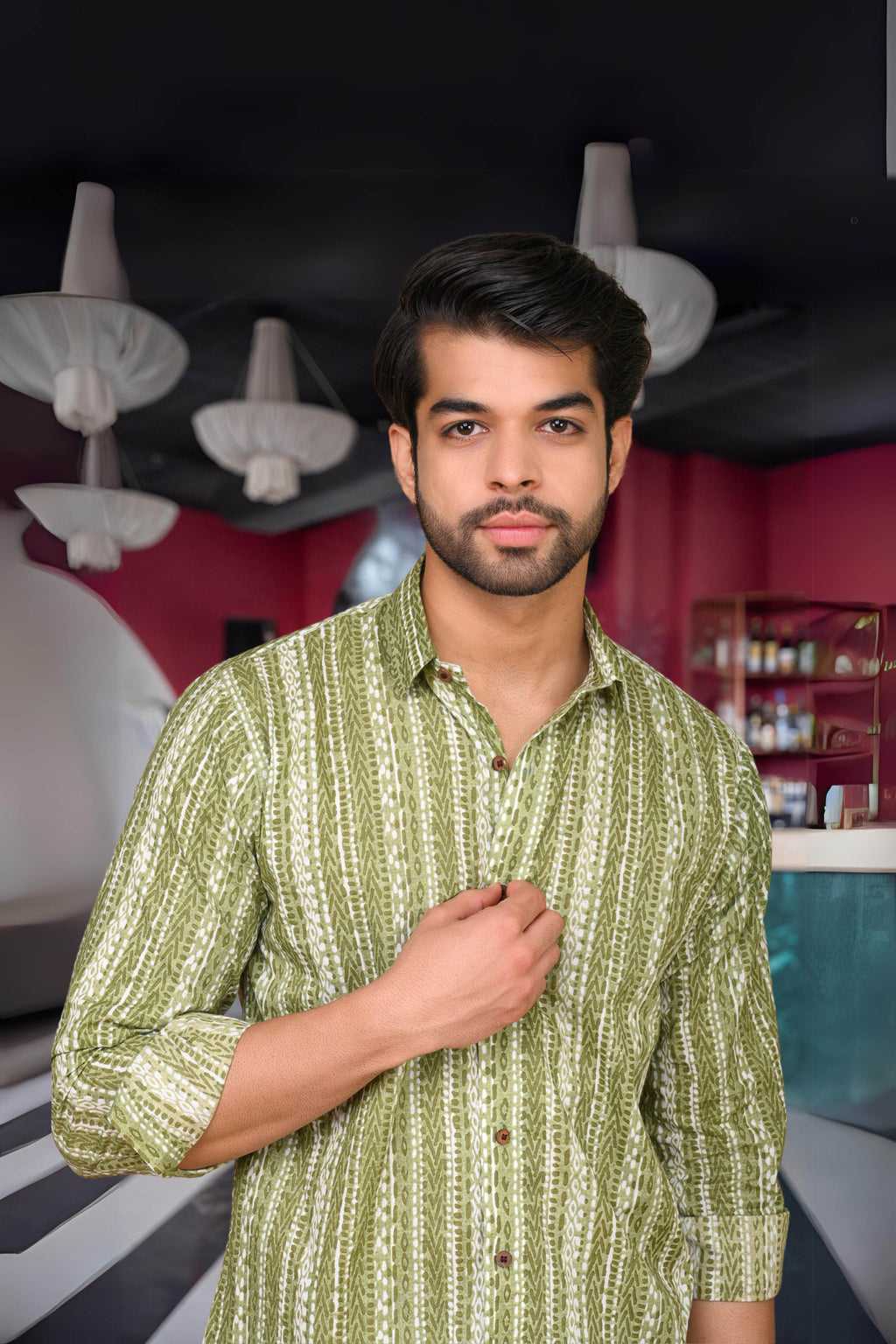 The Olive Green Tribal Geometric Print Shirt