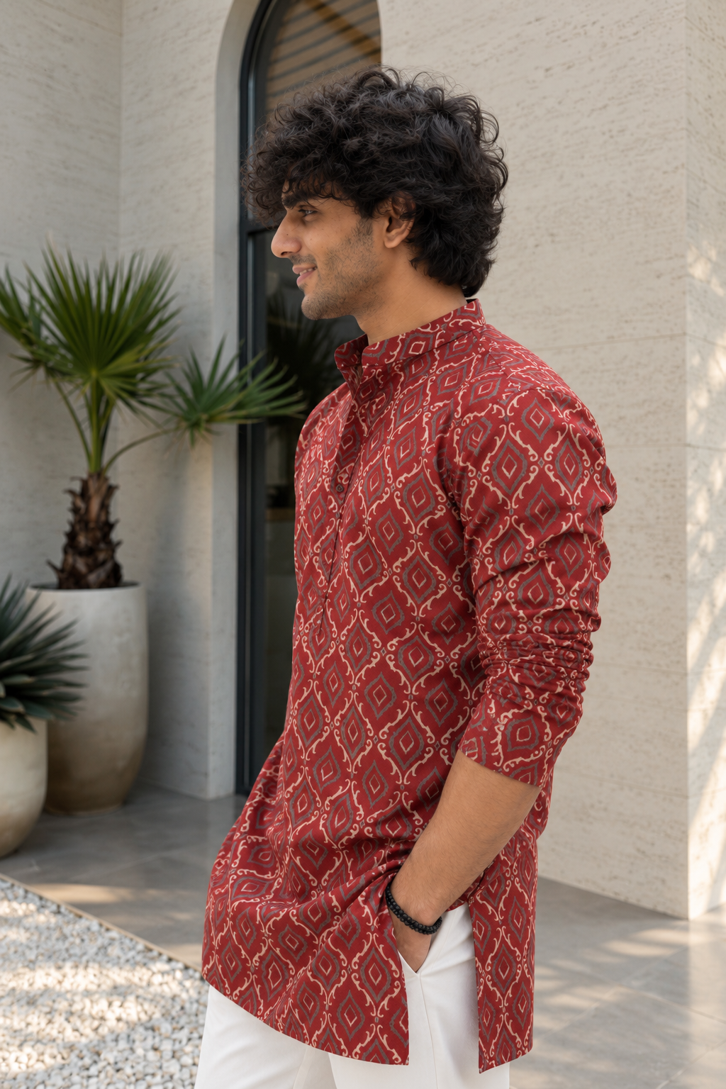 The Fall Red Mid Thigh Length Kurta With Geometric Print