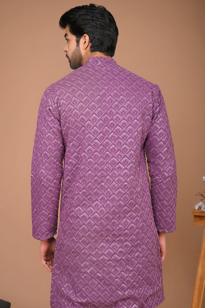 The Purple Long Kurta With Geometric Embroidery and sequins Work