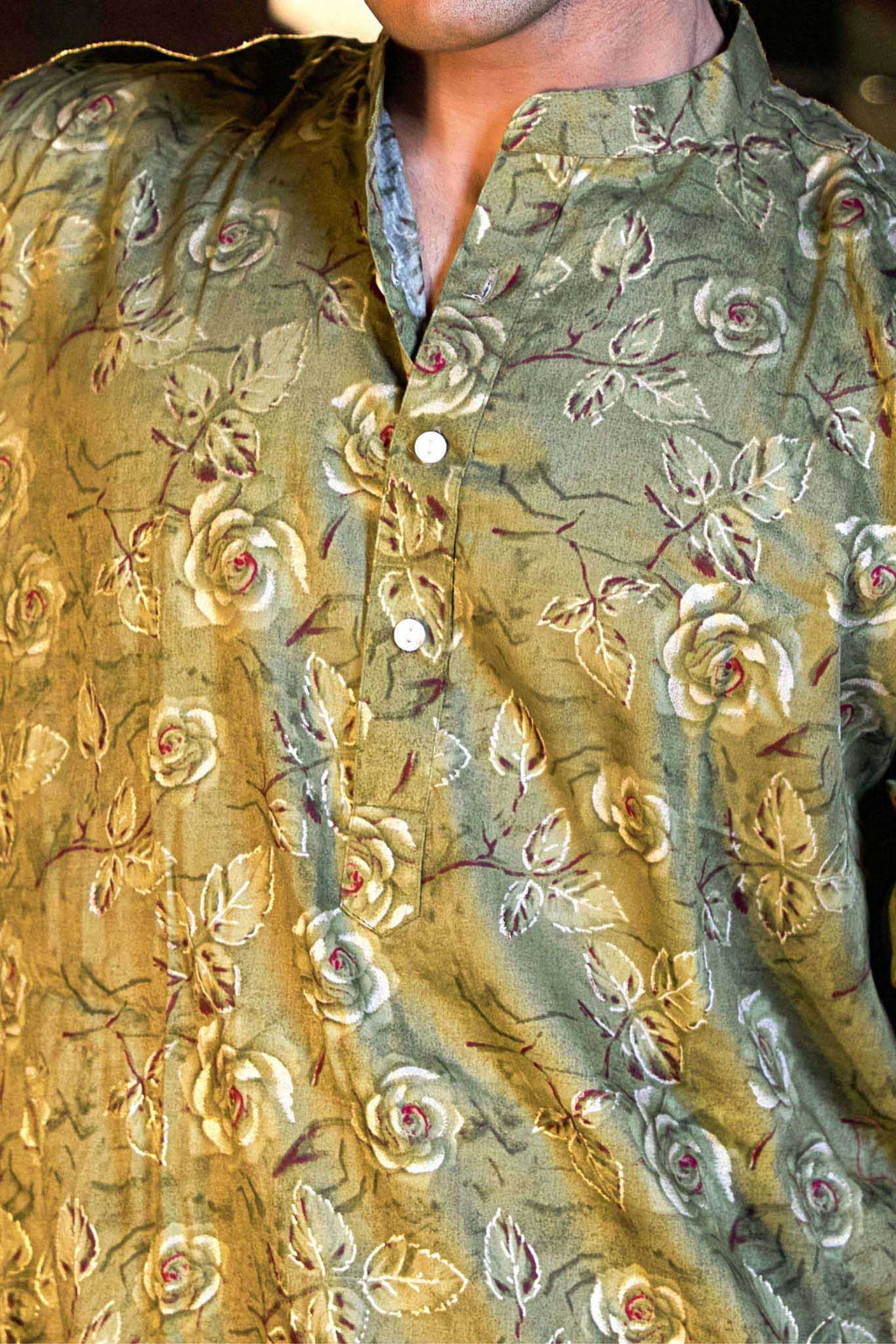 The Olive Green Floral Foil Print Long Kurta