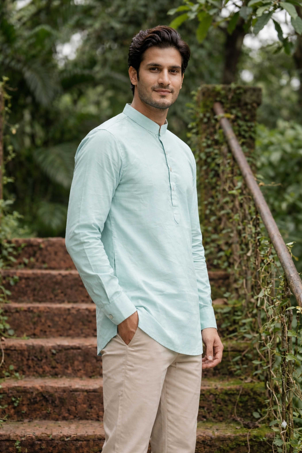The Soft Mint Oxford Short Kurta