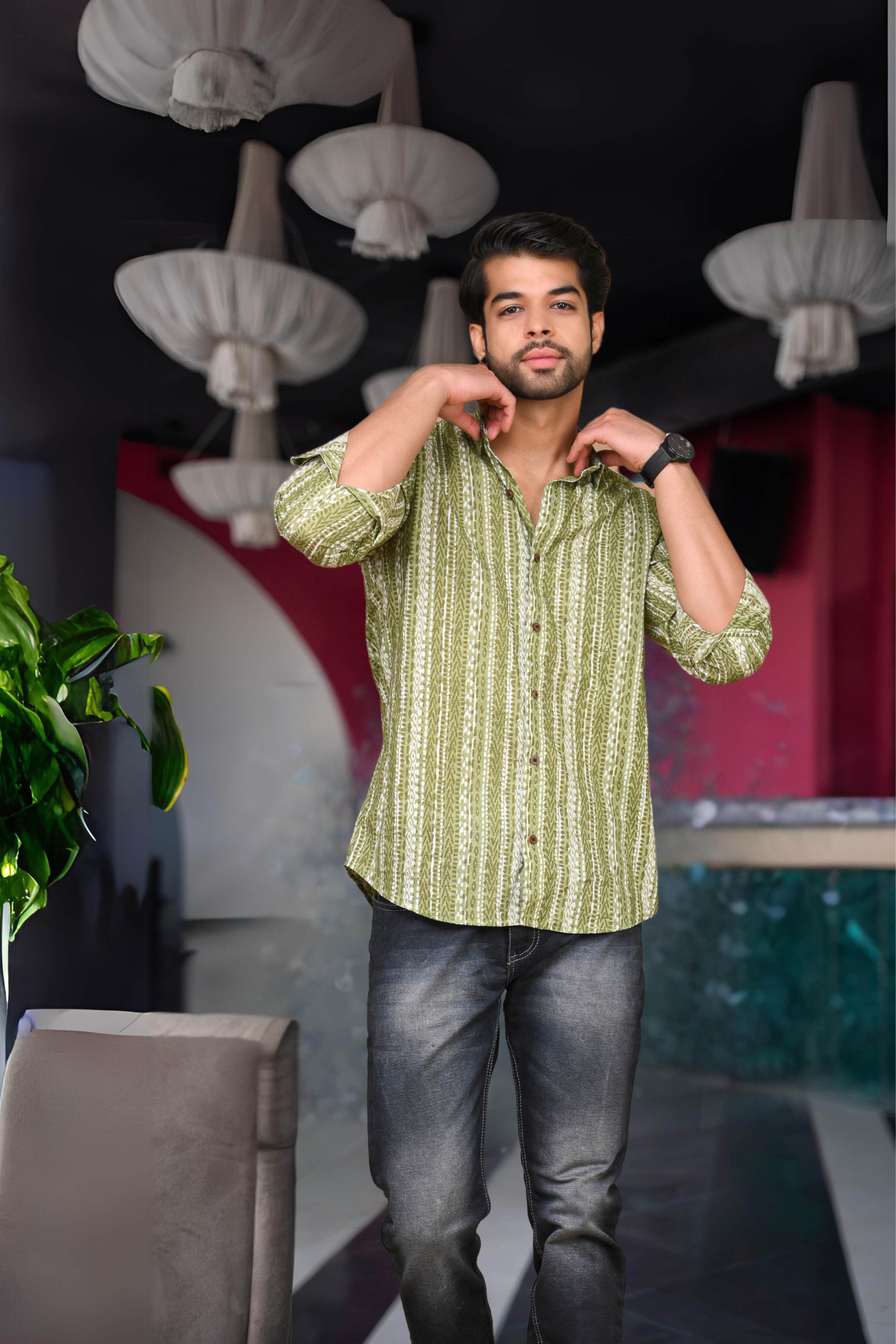 The Olive Green Tribal Geometric Print Shirt