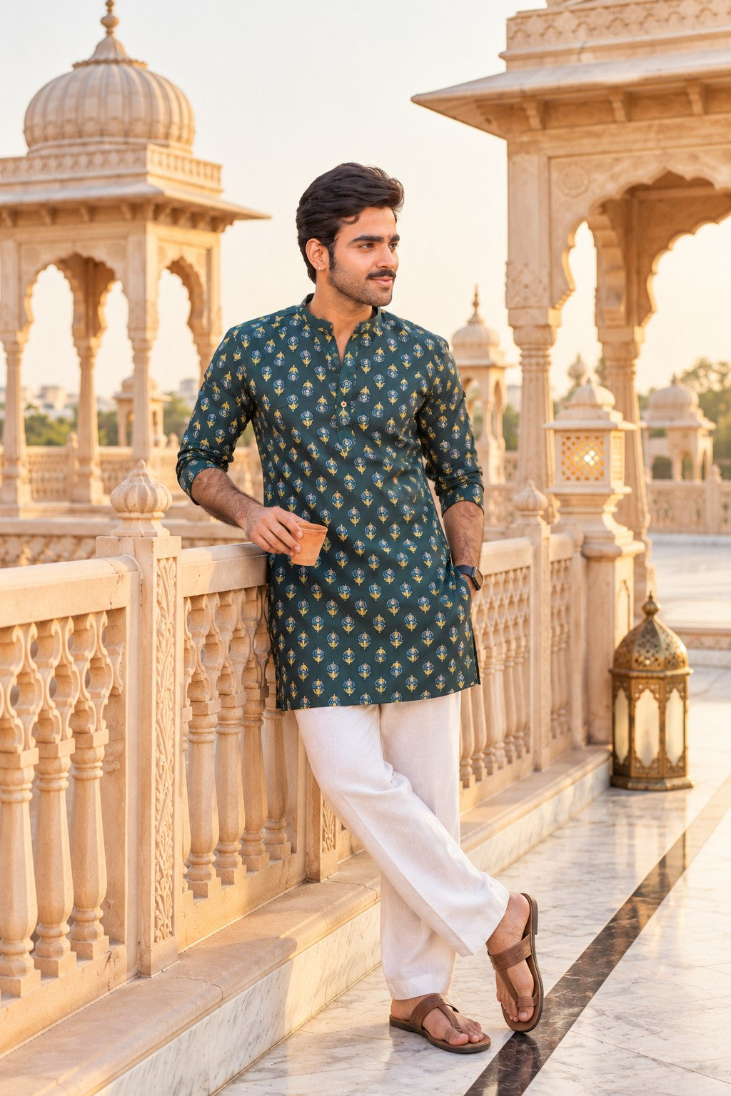 The Deep Green Garden Buti Print Mid Thigh Kurta