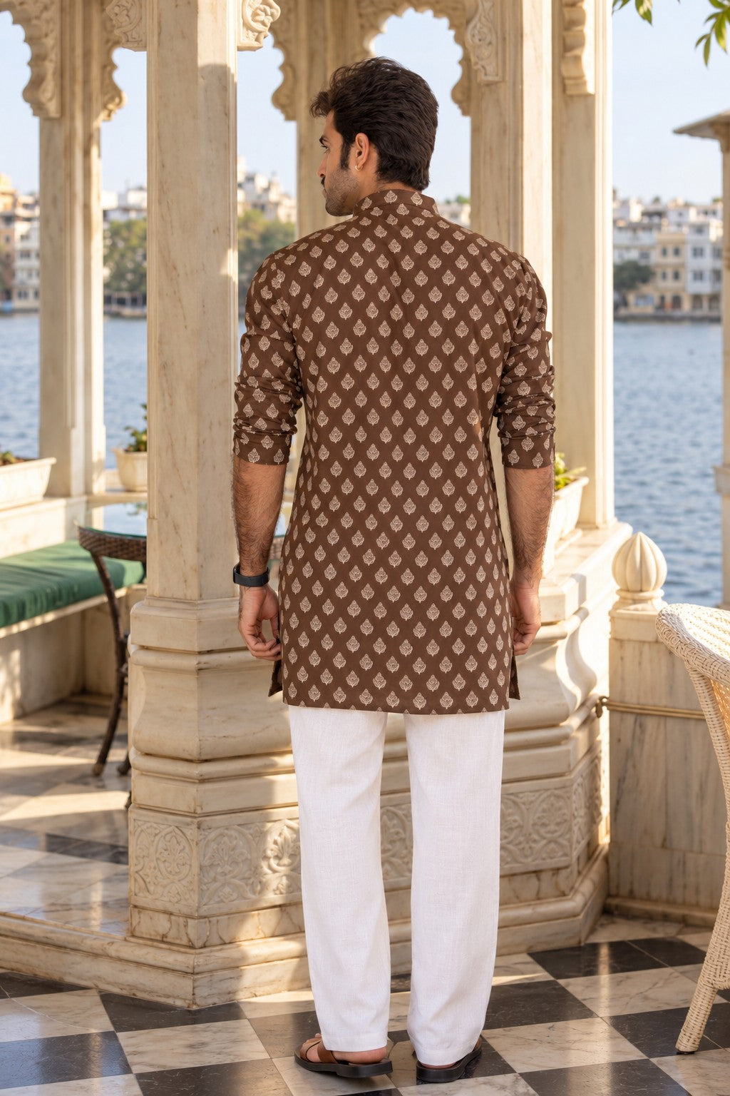 The Dark Brown Floral Motif Mid Thigh Kurta