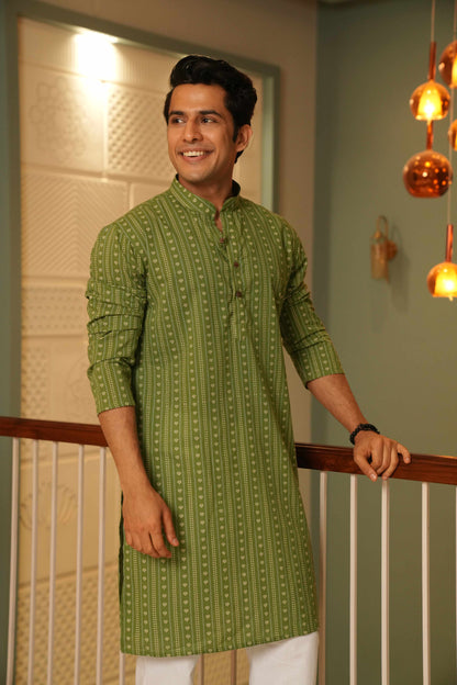 The Spring Green Long Kurta With Traditional Indian Block Print