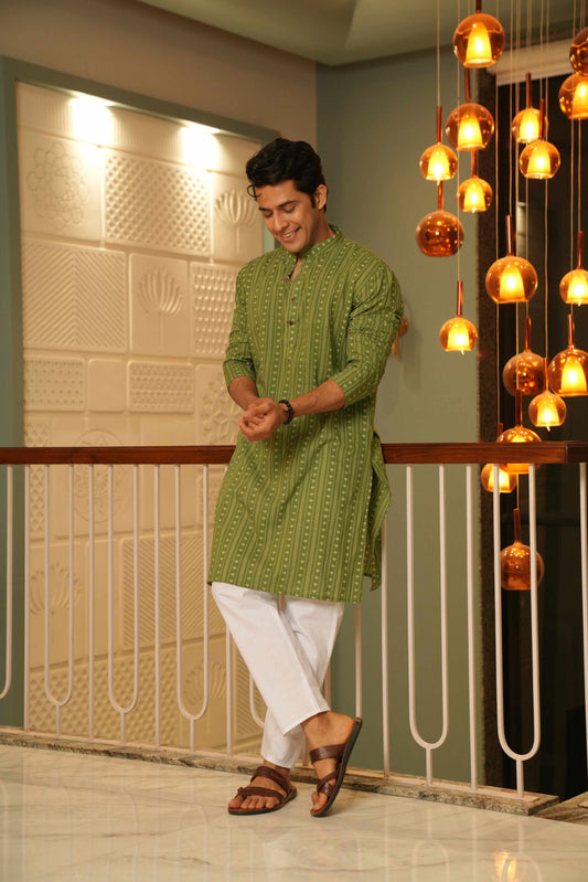 The Spring Green Long Kurta With Traditional Indian Block Print
