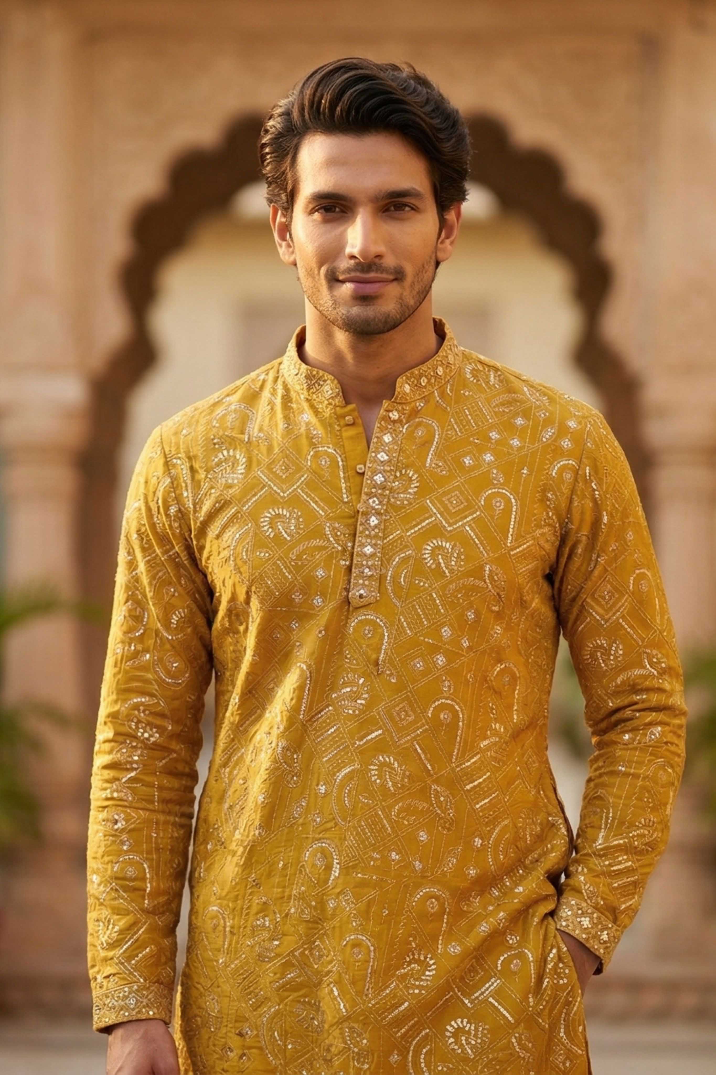 The Sparkling Yellow Sequin Kurta