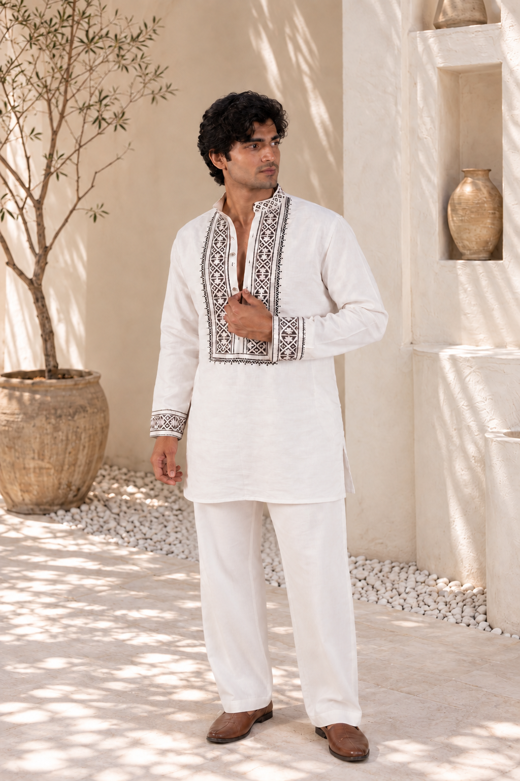 The White Black Thread Work Long Kurta