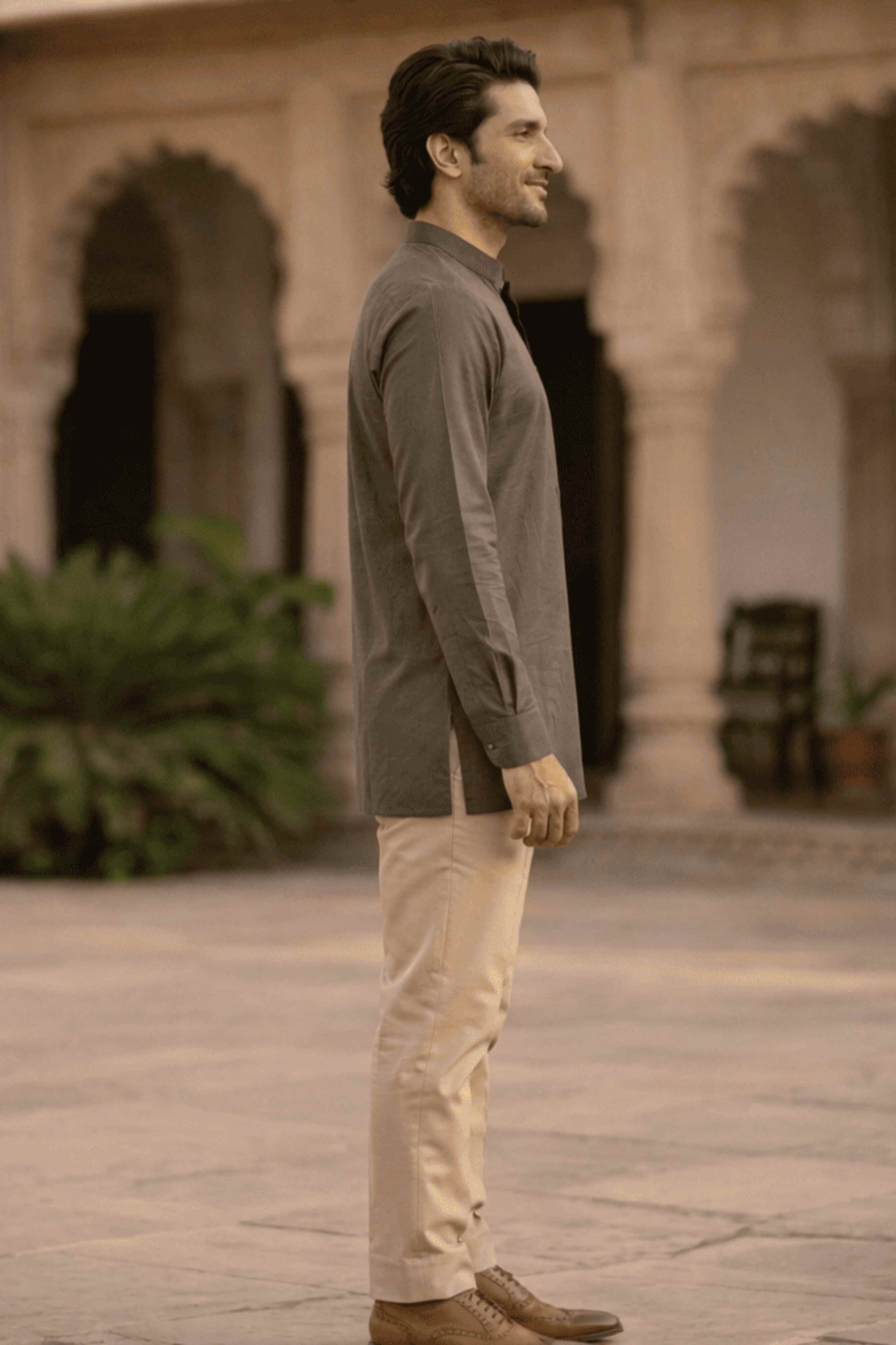 The Brown Cotton Short kurta With Buttoned Cuffs