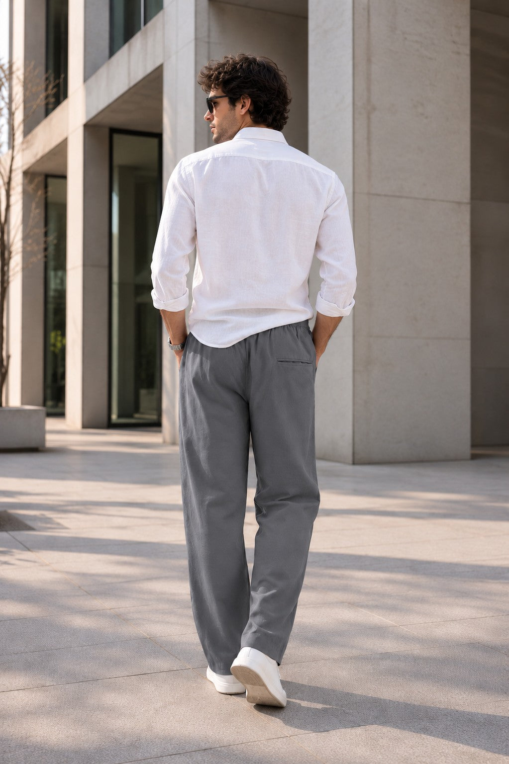 Grey Drawstring Casual Pants