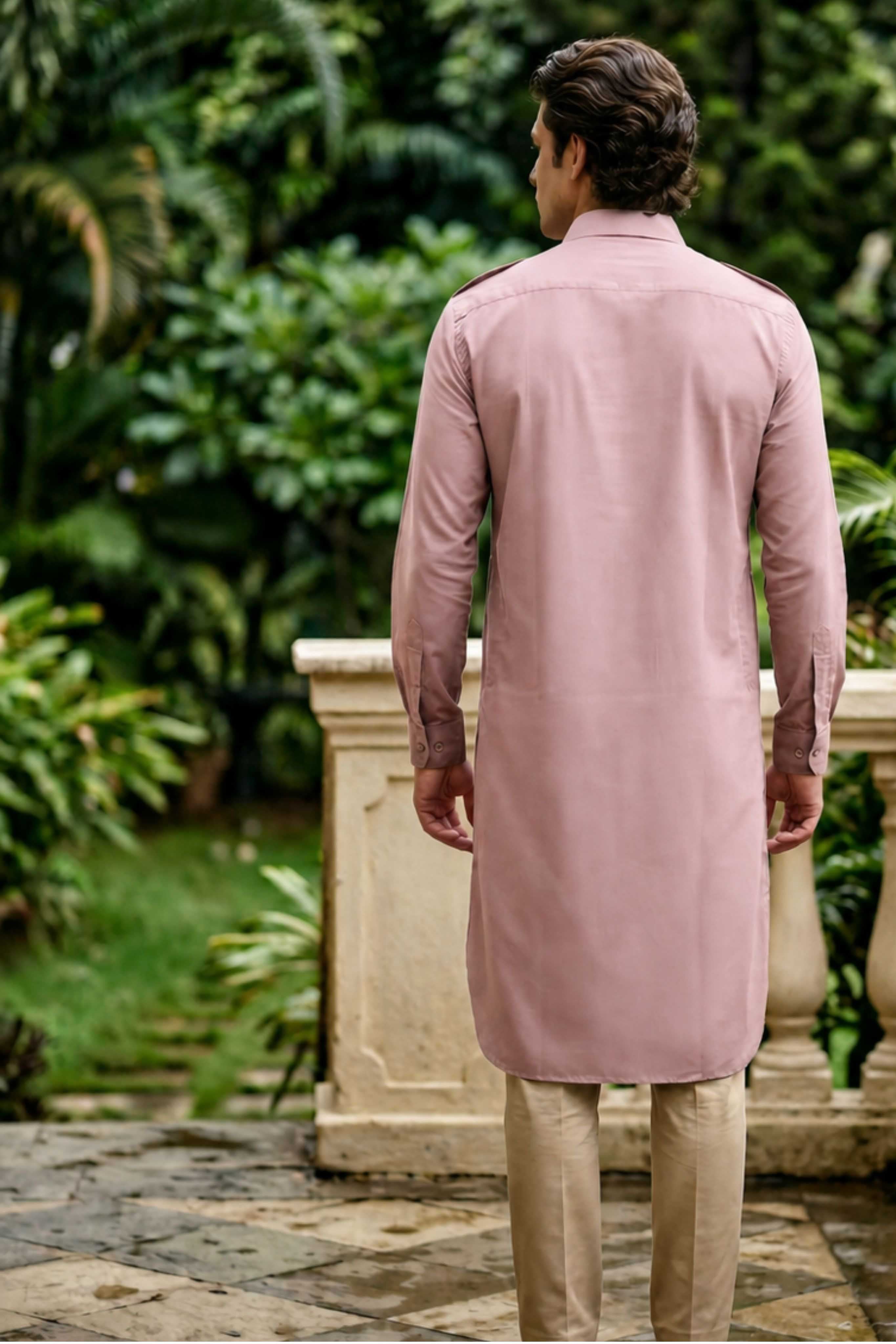 The Soft Pink Oxford Pathani Kurta