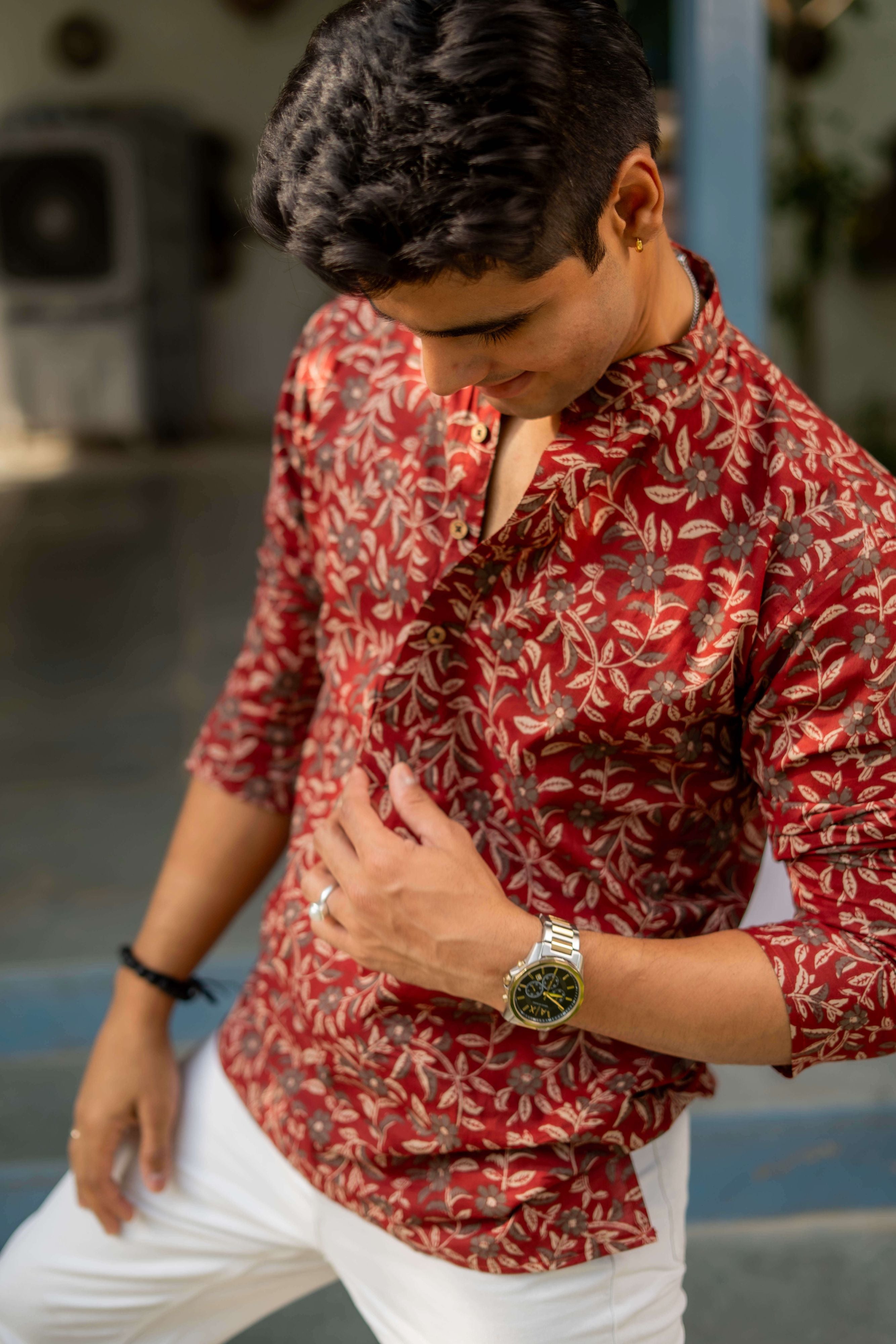 The Scarlet Maroon Short Kurta With Floral Print