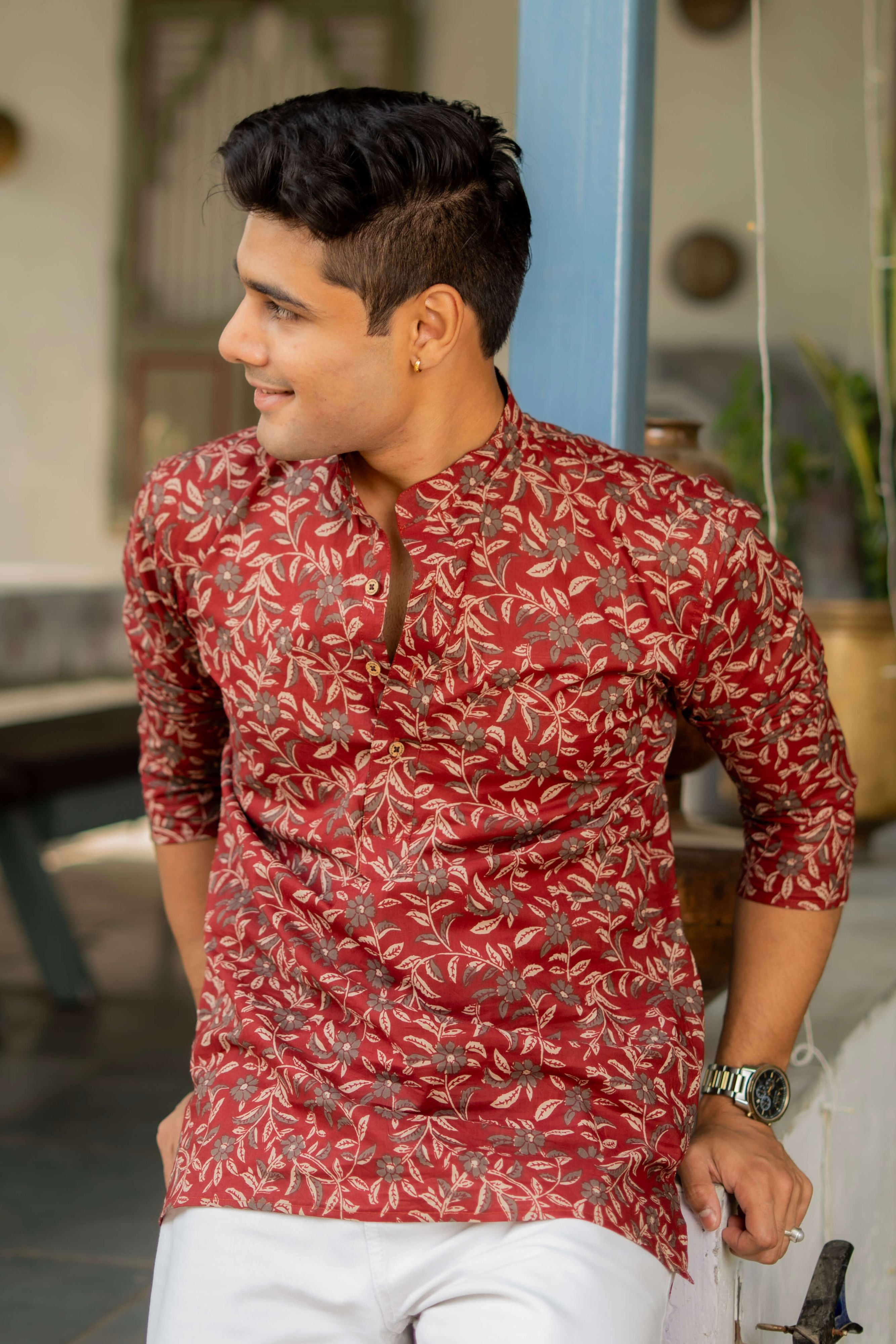The Scarlet Maroon Short Kurta With Floral Print