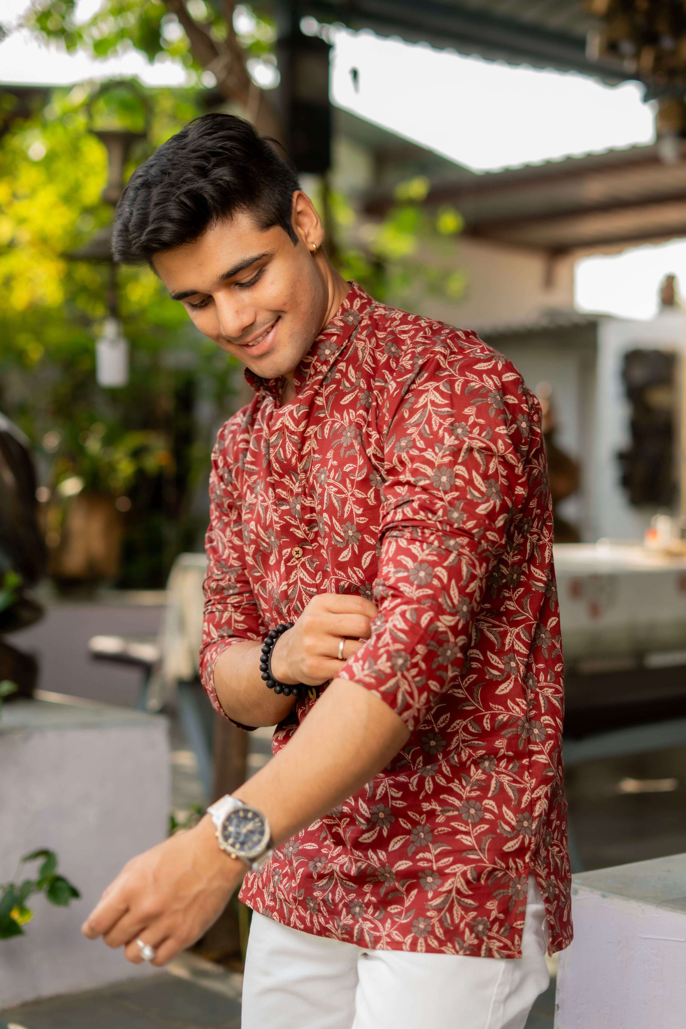 The Scarlet Maroon Short Kurta With Floral Print