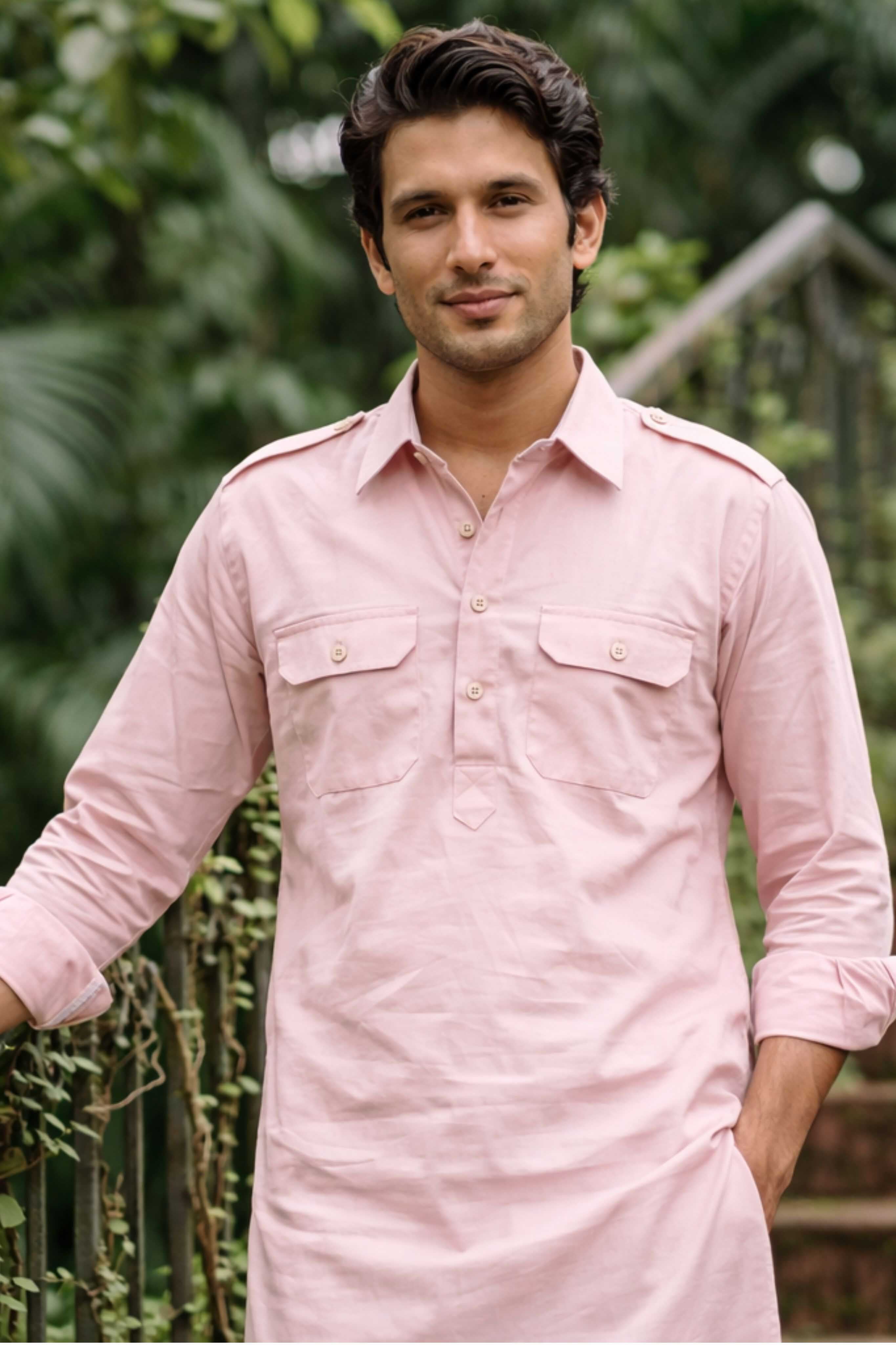 The Soft Pink Oxford Pathani Kurta