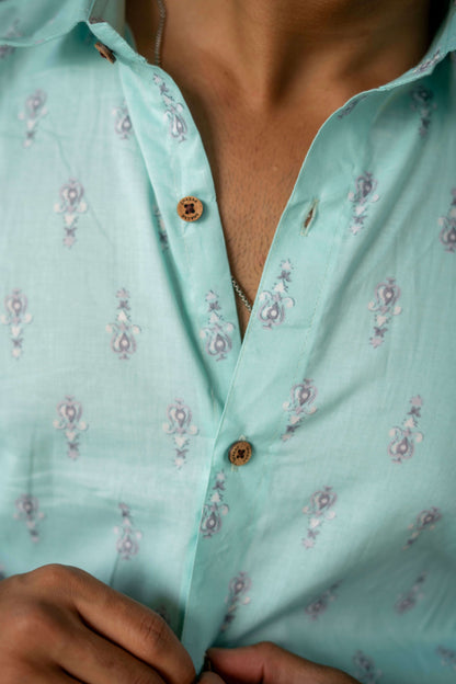 The Caribbean Blue Shirt with Paisley Motifs