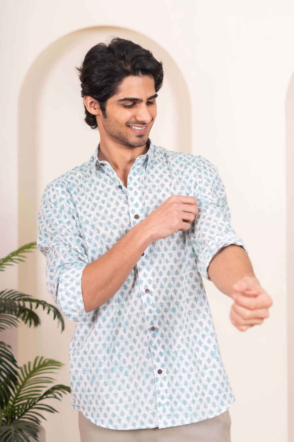 The White Green Flower Butti Shirt