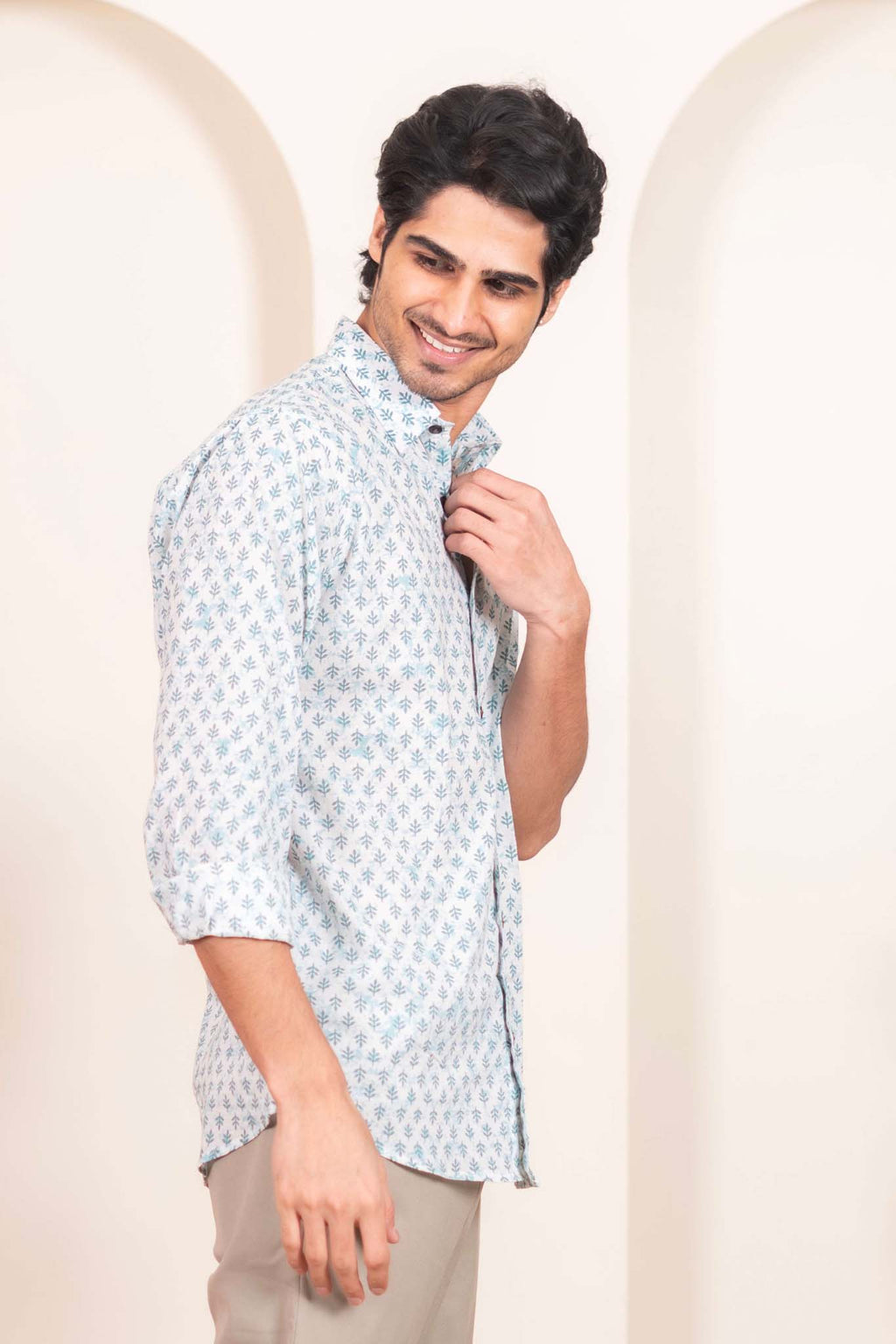 The White Green Flower Butti Shirt