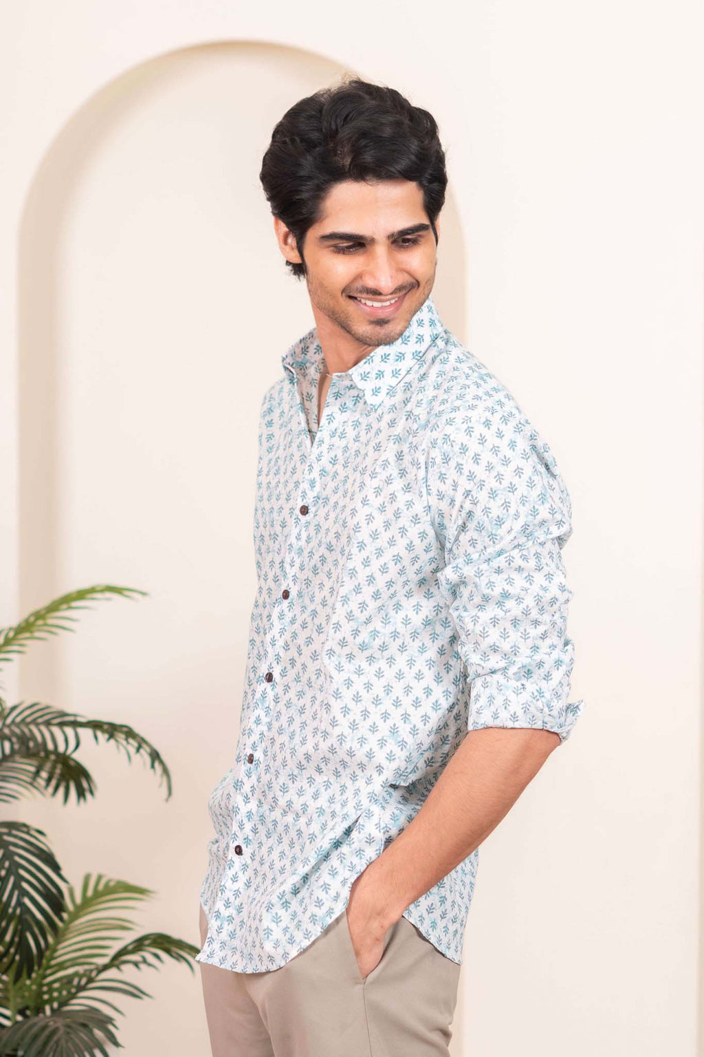 The White Green Flower Butti Shirt