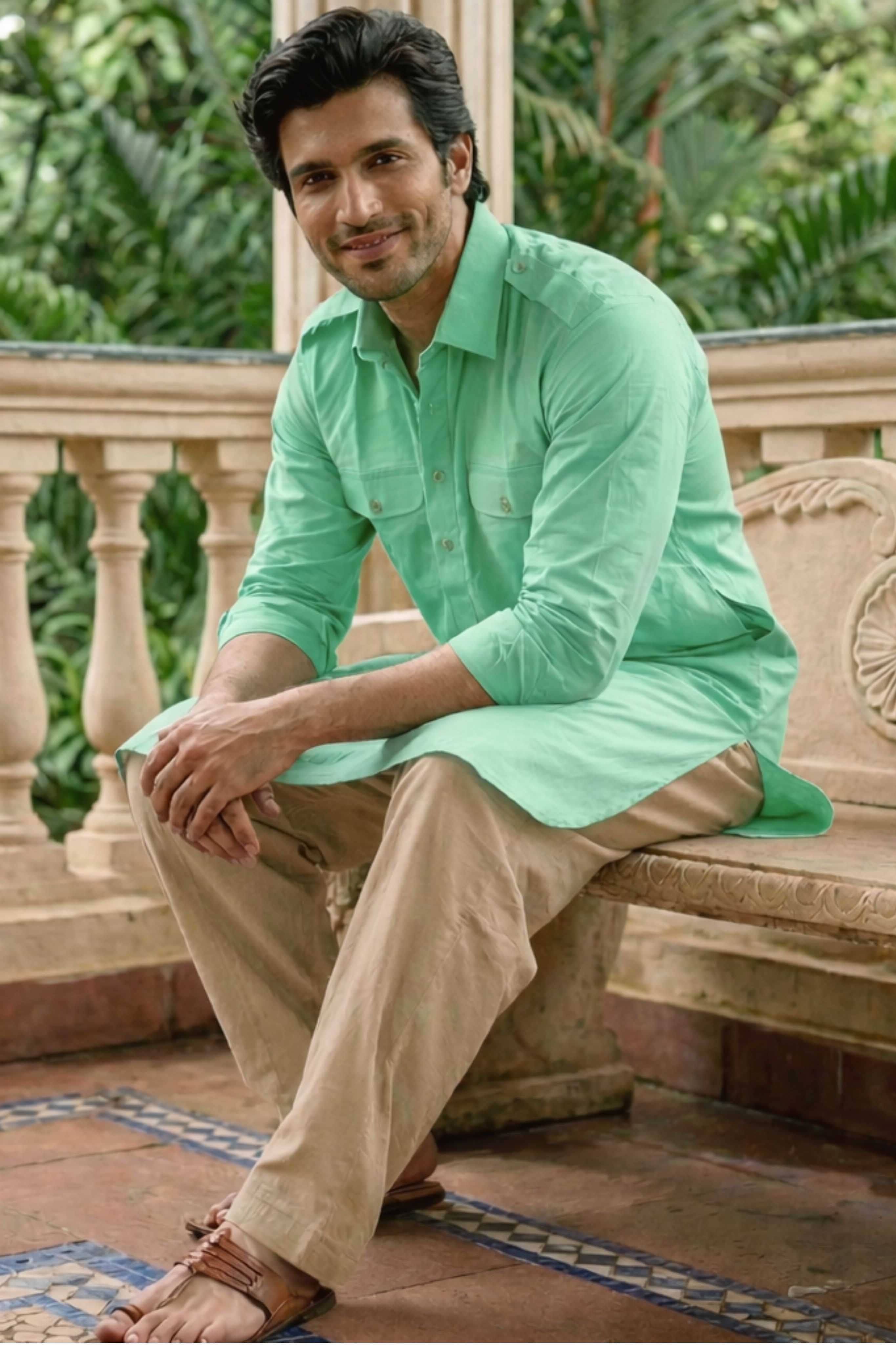 The Soft Mint Oxford Pathani Kurta