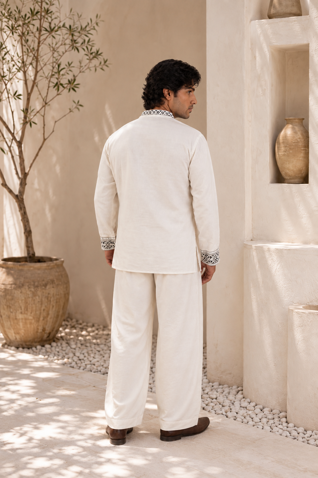 The White Black Thread Work Long Kurta