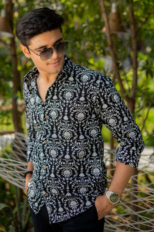 The Black Shirt With White Dabu Print