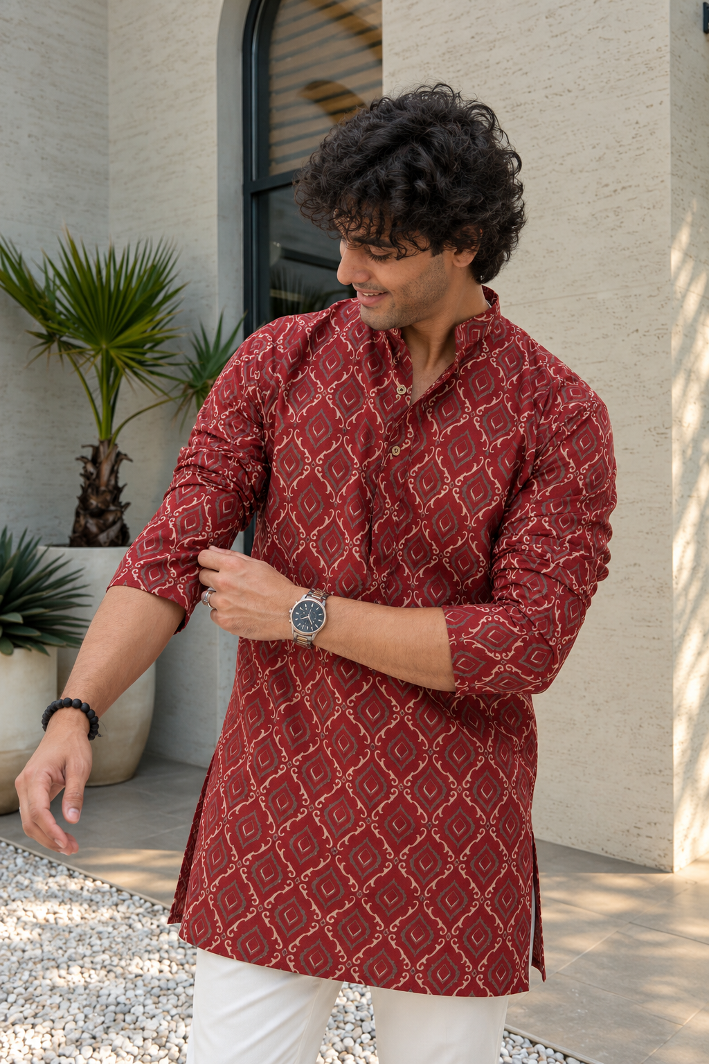 The Fall Red Mid Thigh Length Kurta With Geometric Print