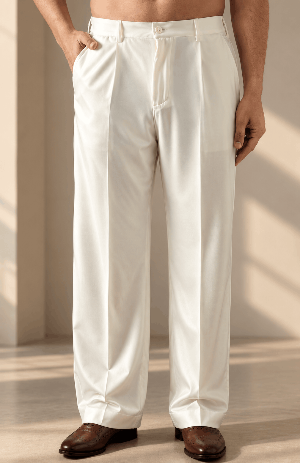 Off-White Color Korean Pants