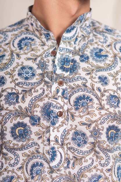 The White Short Kurta With Multicolor Paisley Print