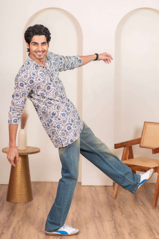 The White Short Kurta With Multicolor Paisley Print