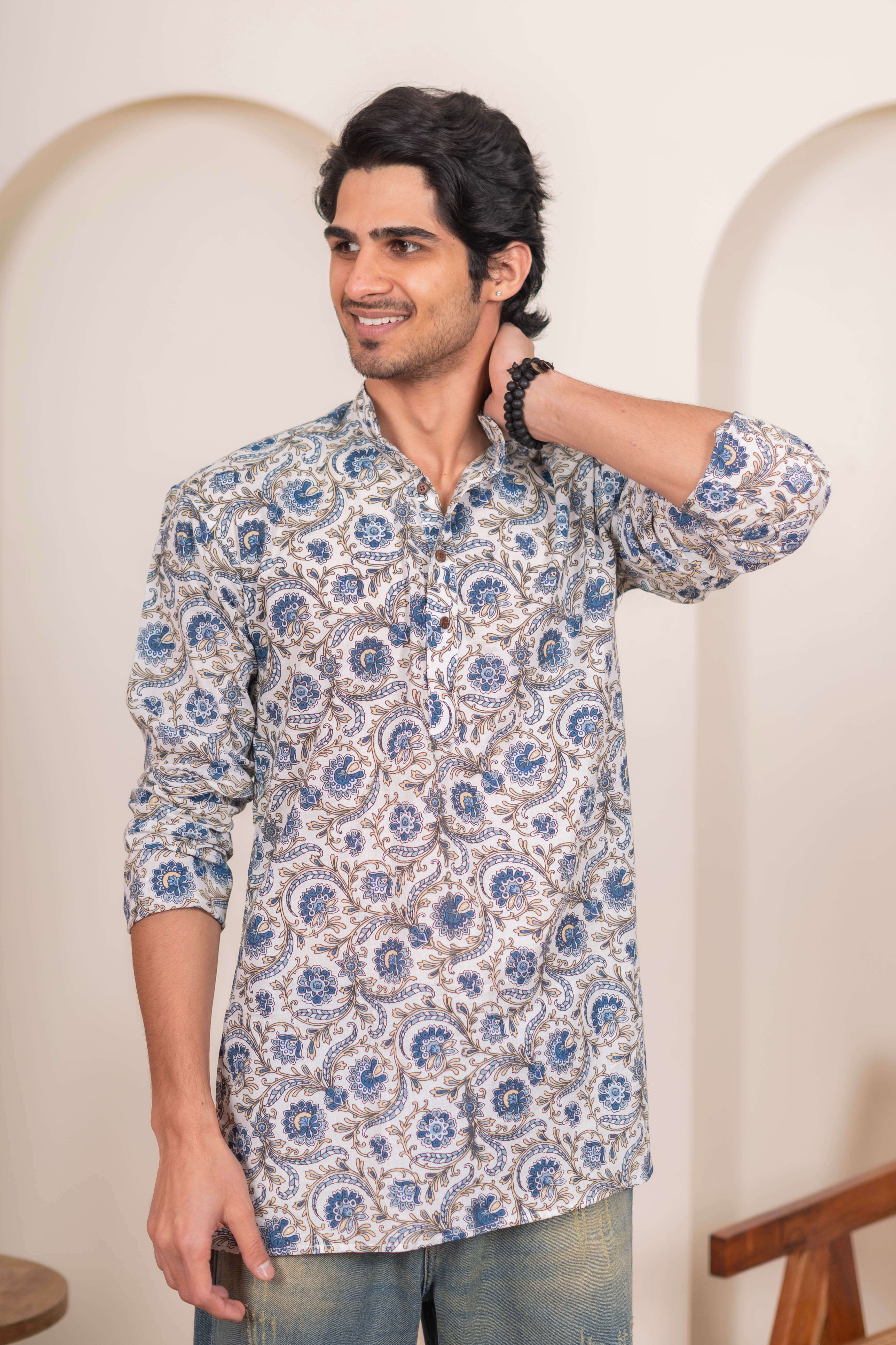 The White Short Kurta With Multicolor Paisley Print