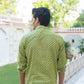 The Green Kantha Work Shirt With Geometric Ikat Print