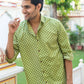 The Green Kantha Work Shirt With Geometric Ikat Print