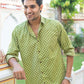 The Green Kantha Work Shirt With Geometric Ikat Print