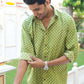 The Green Kantha Work Shirt With Geometric Ikat Print