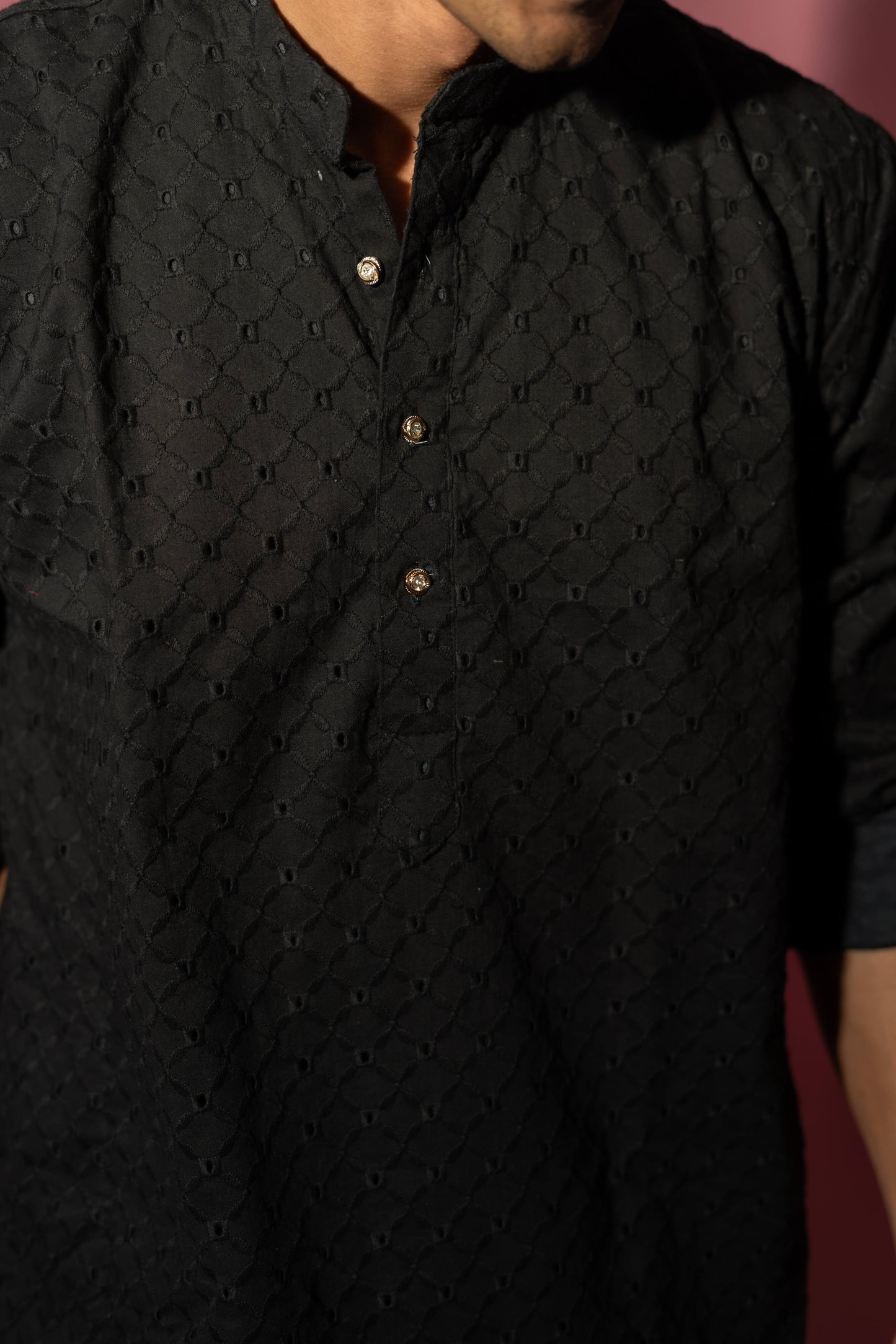 The Solid Black Chikan Kari Work Long Kurta