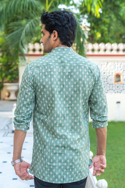 The Forest Green Short Kurta With Floral Butti Print