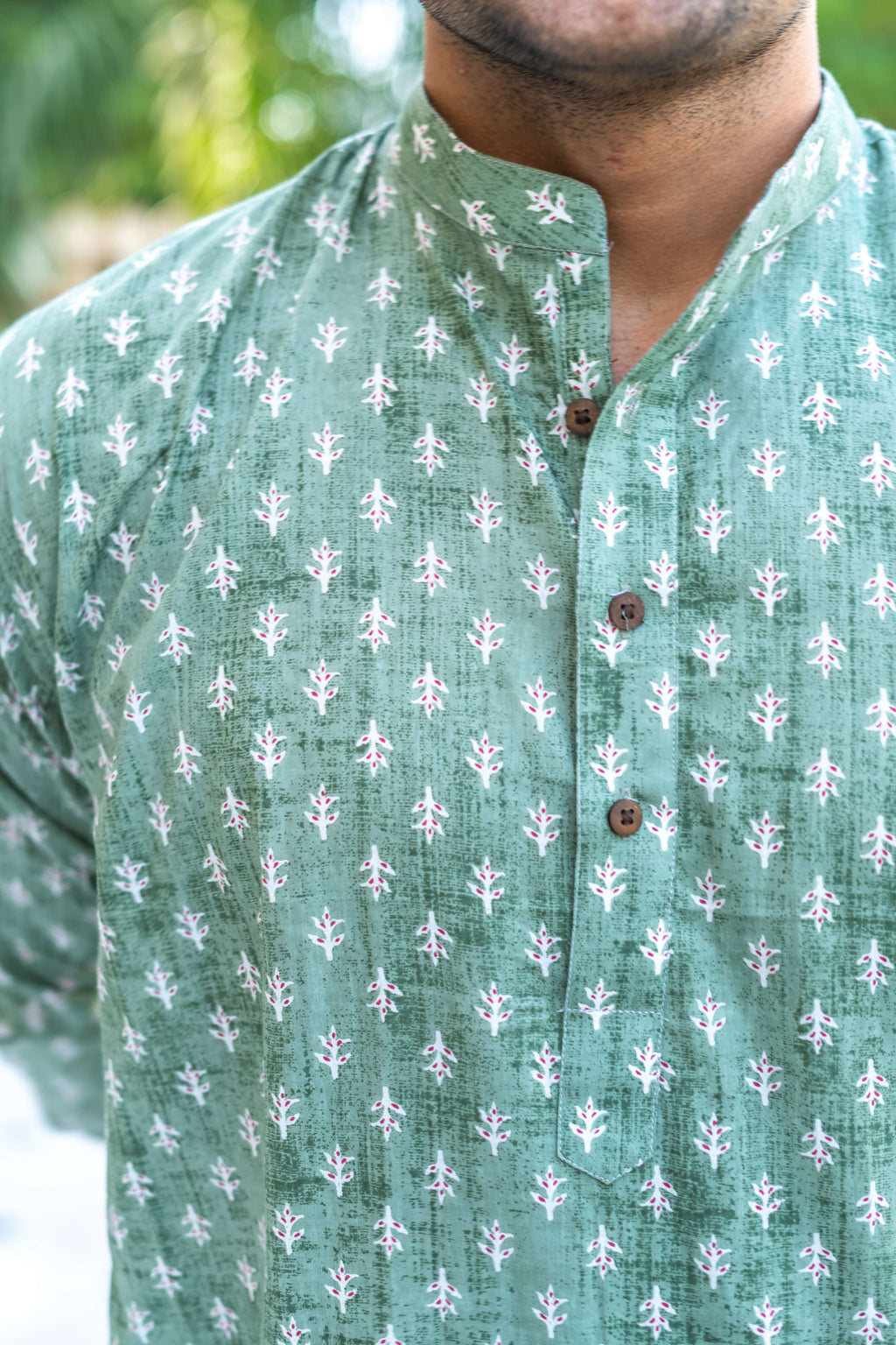 The Forest Green Short Kurta With Floral Butti Print