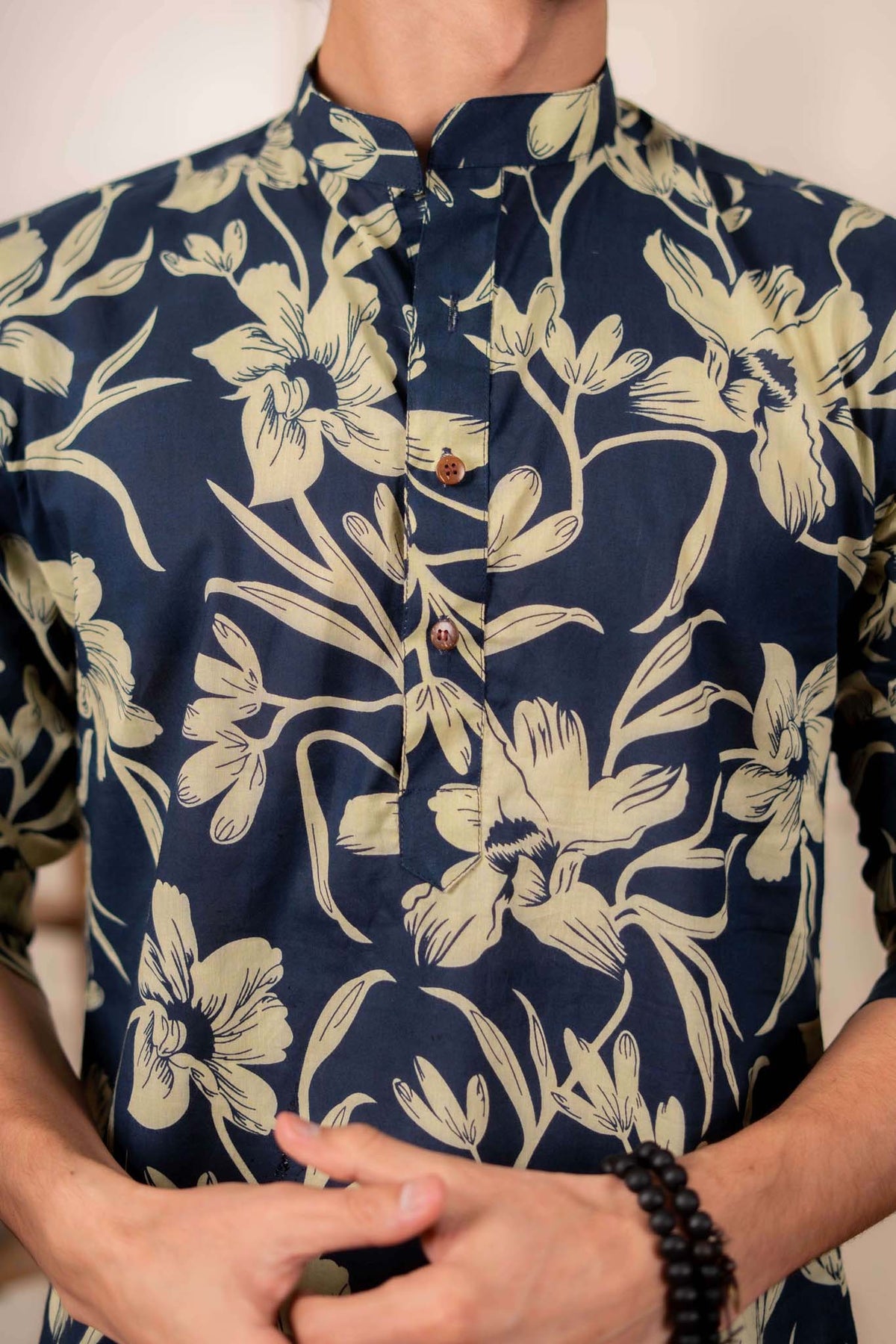 The Astro Blue Short Kurta With Ivory Color Floral Print