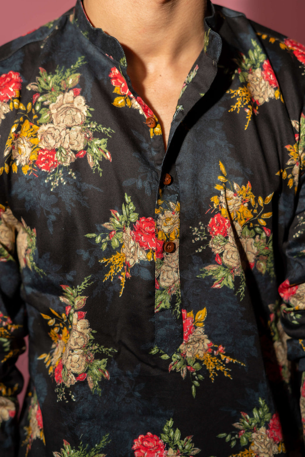 The Black Long Kurta With Hand Painted Look Flower Print