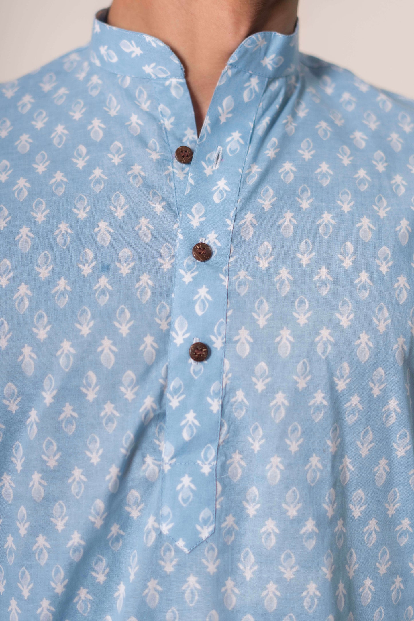 The Frost Blue Short Kurta with White Floral Motifs